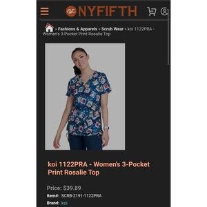 Koi Artist Series 1122PRA Rosalie Scrub Top in the "Feline Festive" Size S